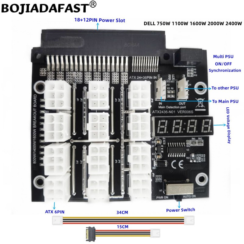 2400W Server Psu Breakout Board - 12 * 6-контактных разъемов PCI-E для